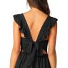 imageOYOANGLE Womens Tie Back Square Neck Ruffle Strap Sleeveless A Line Flare Flowy Summer Short DressBlack
