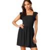 imageOYOANGLE Womens Tie Back Square Neck Ruffle Strap Sleeveless A Line Flare Flowy Summer Short DressBlack