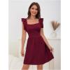 imageOYOANGLE Womens Tie Back Square Neck Ruffle Strap Sleeveless A Line Flare Flowy Summer Short DressBurgundy