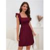 imageOYOANGLE Womens Tie Back Square Neck Ruffle Strap Sleeveless A Line Flare Flowy Summer Short DressBurgundy