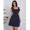 imageOYOANGLE Womens Tie Back Square Neck Ruffle Strap Sleeveless A Line Flare Flowy Summer Short DressDark Blue