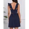 imageOYOANGLE Womens Tie Back Square Neck Ruffle Strap Sleeveless A Line Flare Flowy Summer Short DressDark Blue