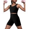 imageOYOANGLE Girls 2 Piece Yoga Athletic Outfits Scoop Neck Crop Tee Tank Top and Biker Shorts SetBlack