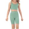 imageOYOANGLE Girls 2 Piece Yoga Athletic Outfits Scoop Neck Crop Tee Tank Top and Biker Shorts SetMint Green