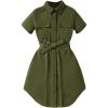 imageOYOANGLE Girls Button Down Collared Dress Short Sleeve A Line Casual Belted DressesGreen