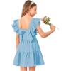 imageOYOANGLE Girls Cute Square Neck Sleeveless Bow Back Ruffle Trim A Line Mini Short DressBlue Solid