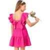 imageOYOANGLE Girls Cute Square Neck Sleeveless Bow Back Ruffle Trim A Line Mini Short DressHot Pink