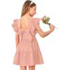 imageOYOANGLE Girls Cute Square Neck Sleeveless Bow Back Ruffle Trim A Line Mini Short DressPink Solid