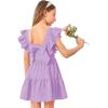 imageOYOANGLE Girls Cute Square Neck Sleeveless Bow Back Ruffle Trim A Line Mini Short DressPurple Solid