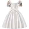 imageOYOANGLE Girls Summer Casual Dress Short Sleeve Bow Belted ALine High Waist Smocked Short DressWhite Solid