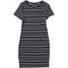imageOYOANGLE Girls Summer TShirt Dress Striped Print Short Sleeve Ribbed Knit Casual DressBlack