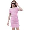 imageOYOANGLE Girls Textured Drawstring Side Ruched Short Sleeve Bodycon Pencil Short DressPink Solid