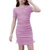 imageOYOANGLE Girls Textured Drawstring Side Ruched Short Sleeve Bodycon Pencil Short DressPurple