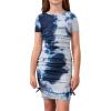 imageOYOANGLE Girls Tie Dye Drawstring Ruched Short Sleeve Round Neck Bodycon DressBlue