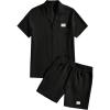 imageOYOANGLE Mens 2 Piece Outfits Button Down Lapel Neck Short Sleeve Shirt and Shorts Casual Athletic SetsBlack