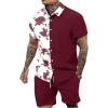imageOYOANGLE Mens 2 Piece Vacation Outfits Tropical Hawaiian Button Down Shirt and Shorts SetBurgundy