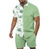 imageOYOANGLE Mens 2 Piece Vacation Outfits Tropical Hawaiian Button Down Shirt and Shorts SetLight Green