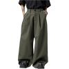 imageOYOANGLE Mens Baggy Wide Leg Pants Zipper Fly Pleated Work Casual Long Trousers with PocketDeep Green
