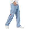 imageOYOANGLE Mens Cargo Jeans Embroidered Flap Pocket Straight Leg Denim Cargo PantsLight Wash