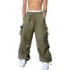 imageOYOANGLE Mens Cargo Pants Elastic Waist Flap Pockets Hip Hop Baggy Harem PantsArmy Green Plain