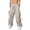 imageOYOANGLE Mens Cargo Pants Elastic Waist Flap Pockets Hip Hop Baggy Harem PantsBeige Solid