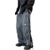 imageOYOANGLE Mens Cargo Track Pants Drawstring Elastic Waist Flap Pockets Hip Hop Baggy Harem PantsDark Grey