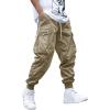 imageOYOANGLE Mens Casual Drawstring Elastic Waist Flap Pocket Letter Graphic Street Jogger Cargo PantsKhaki