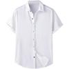 imageOYOANGLE Mens Classic Solid Short Sleeve Button Down Work Business Blouse Top Casual Hawaiian ShirtsLight White