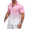 imageOYOANGLE Mens Color Block Button Down Shirts Collared Neck Short Sleeve Beach Summer TopPink and White