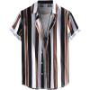 imageOYOANGLE Mens Color Block Striped Print Short Sleeve Button Up Casual ShirtBlack Brown White