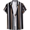 imageOYOANGLE Mens Color Block Striped Print Short Sleeve Button Up Casual ShirtBlack Multi