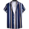 imageOYOANGLE Mens Color Block Striped Print Short Sleeve Button Up Casual ShirtNavy Blue