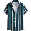 imageOYOANGLE Mens Color Block Striped Print Short Sleeve Button Up Casual ShirtNavy Blue White