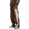 imageOYOANGLE Mens Colorblock Drawstring Waist Straight Wide Leg Baggy Pants with PocketCoffee Brown