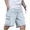 imageOYOANGLE Mens Drawstring Elastic Waist Flap Pocket Straight Cargo Jean Denim ShortsLight Blue