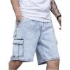 imageOYOANGLE Mens Drawstring Elastic Waist Flap Pocket Straight Cargo Jean Denim ShortsLight Wash