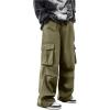 imageOYOANGLE Mens Drawstring Elastic Waist Flap Pockets Baggy Cargo Pants Joggers Hiking Trousers SweatpantsArmy Green