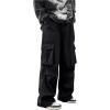 imageOYOANGLE Mens Drawstring Elastic Waist Flap Pockets Baggy Cargo Pants Joggers Hiking Trousers SweatpantsBlack