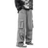 imageOYOANGLE Mens Drawstring Elastic Waist Flap Pockets Baggy Cargo Pants Joggers Hiking Trousers SweatpantsGrey