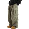 imageOYOANGLE Mens Drawstring Elastic Waist Flap Pockets Streetwear Baggy Cargo Pants Joggers Hiking TrousersArmy Green