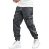 imageOYOANGLE Mens Drawstring Waist Flap Pocket Jogger Cargo Pants Carrot Denim Jeans with PocketDark Grey Solid