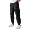 imageOYOANGLE Mens Drawstring Waist Flap Pocket Jogger Cargo Pants Streetwear Long Trousers with PocketBlack