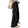 imageOYOANGLE Mens Elastic Drawstring Waist Straight Leg Pants with Pocket Loose Long SweatpantsBlack