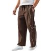 imageOYOANGLE Mens Elastic Drawstring Waist Straight Leg Pants with Pocket Loose Long SweatpantsBrown