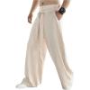 imageOYOANGLE Mens Elastic Waisted Wide Leg Long Pants Tie Front Belted Loose Casual Trousers with PocketsKhaki