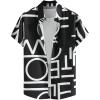 imageOYOANGLE Mens Graphic Button Down Short Sleeve Shirts Work Casual Collared Shirt Tops Beach ShirtsBlack