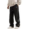 imageOYOANGLE Mens Graphic Print Drawstring Elastic Waist Cargo Pants Loose Fit Straight Leg TrousersBlack