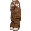 imageOYOANGLE Mens Graphic Print Drawstring Waist Baggy Sweatpants Loose Straight Leg Pants with PocketBrown