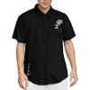 imageOYOANGLE Mens Graphic Print Japanese Letter Short Sleeve Button Down Shirt TopBlack