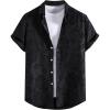 imageOYOANGLE Mens Graphic Print Japanese Letter Short Sleeve Button Down Shirt TopBlack Jacquard